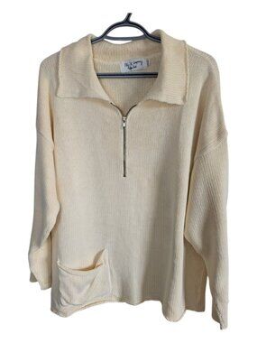 BKg & Company New York Cream Cotton Half Zip Collared Sweater One Size